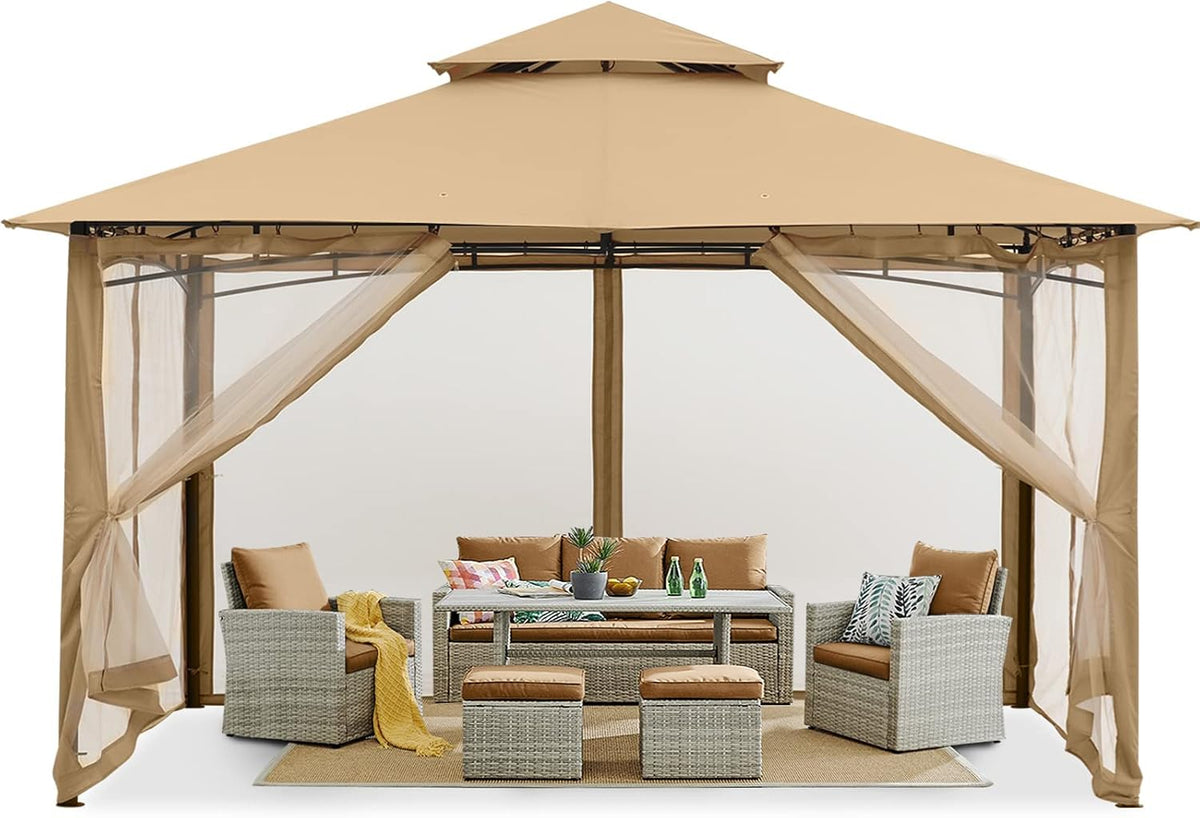 MASTERCANOPY Outdoor Garden Gazebo for Patios with Stable Steel Frame and Netting Walls (10x12,Beige)