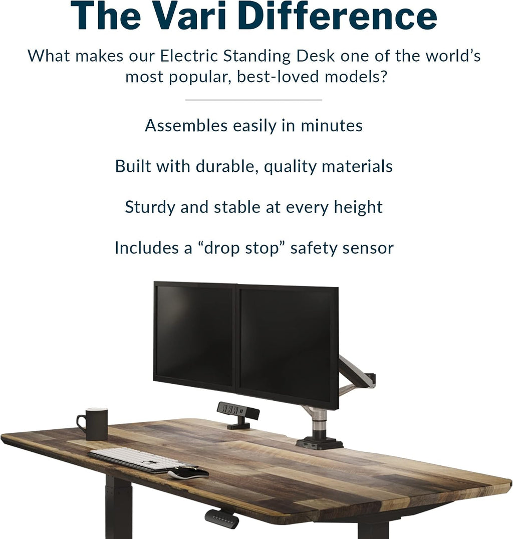 Vari Classic Electric Standing Desk - VariDesk Height Adjustable Sit/Stand Desk - Dual Motor with Memory Presets, Stable T-Style Legs - Gaming or Home Office Workstation - 72'x30', Reclaimed Wood