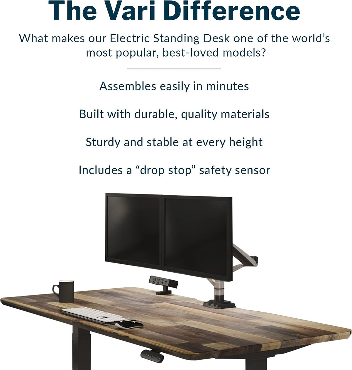 Vari Classic Electric Standing Desk - VariDesk Height Adjustable Sit/Stand Desk - Dual Motor with Memory Presets, Stable T-Style Legs - Gaming or Home Office Workstation - 72'x30', Reclaimed Wood