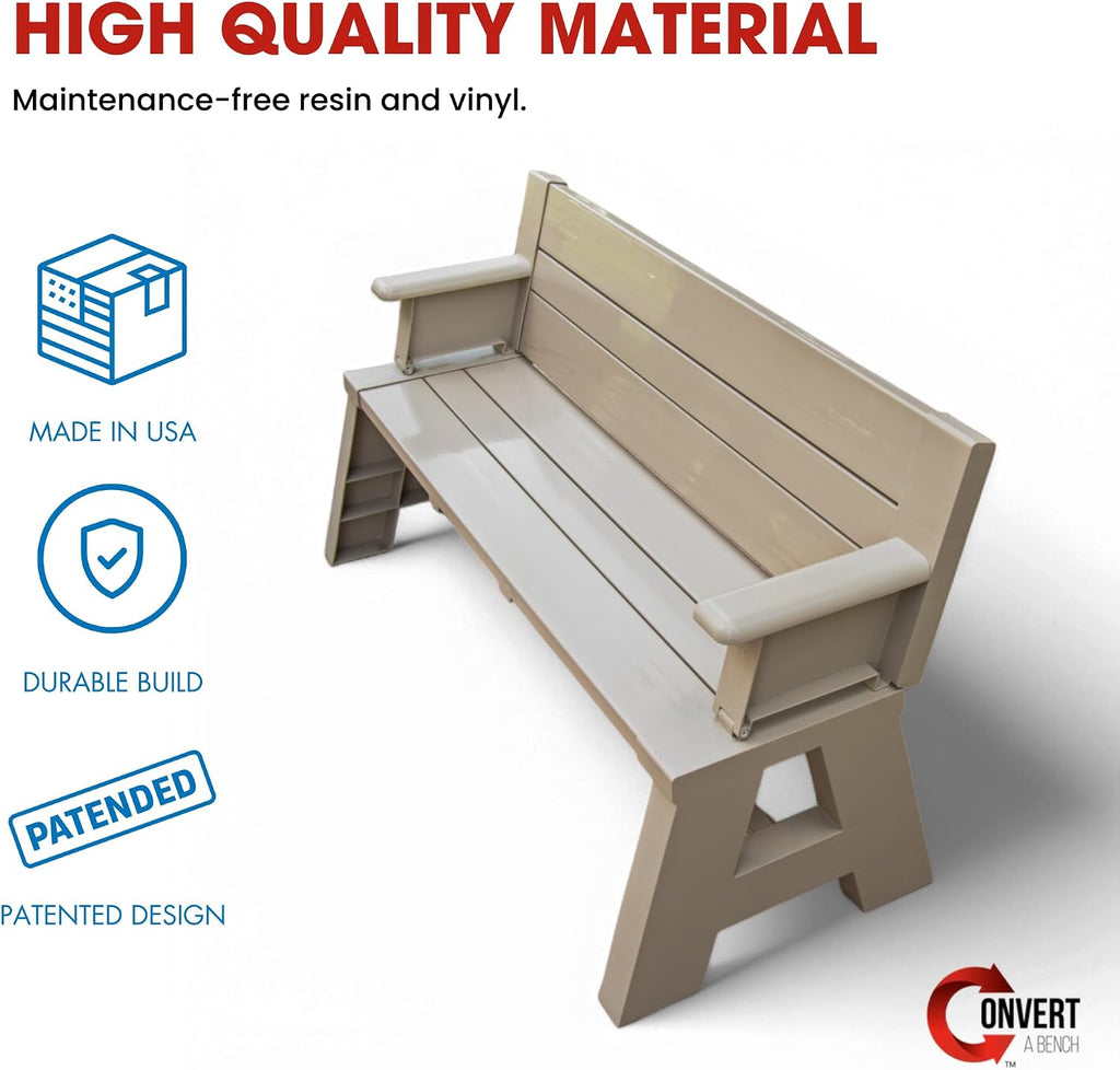 Convert-a-Bench Gen 1 2-in-1 Outdoor Convertible Bench to Picnic Table | Space-Saving, Weather-Resistant Patio Furniture for Yard, Deck, Garden | Easy Assembly & Durable - 1 Bench/Order, Driftwood