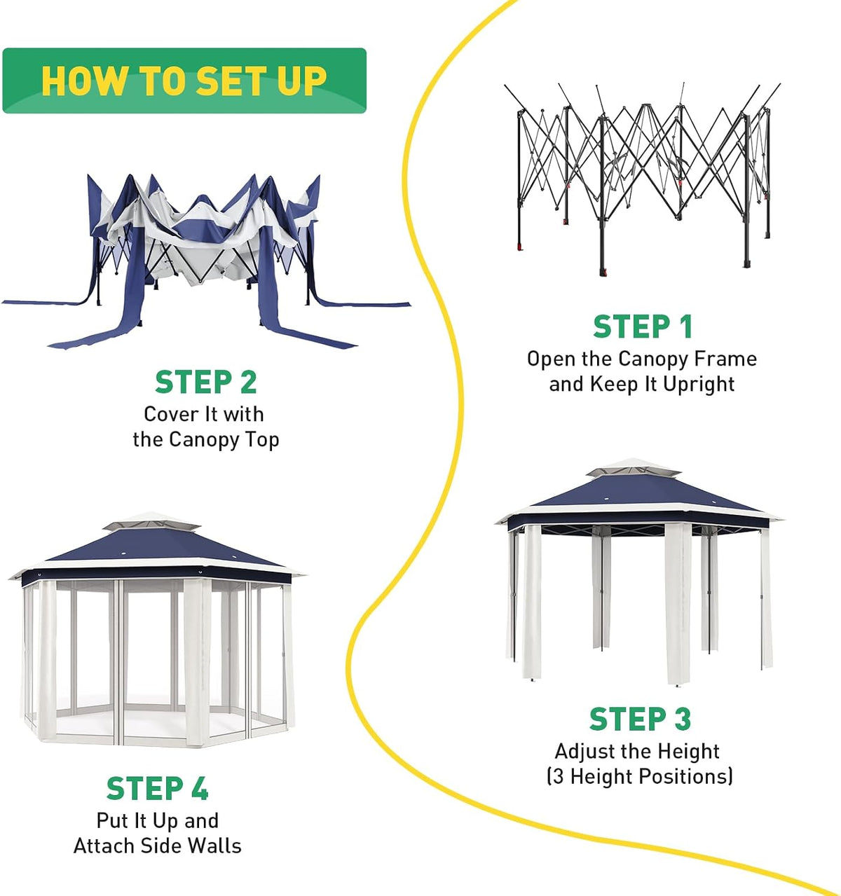 13' x 13' Pop-Up Gazebo, Hexagonal Canopy Shelter with 6 Zippered Mesh Netting, Event Tent with Strong Steel Frame for Backyard, Garden, Lawn, Blue and Beige