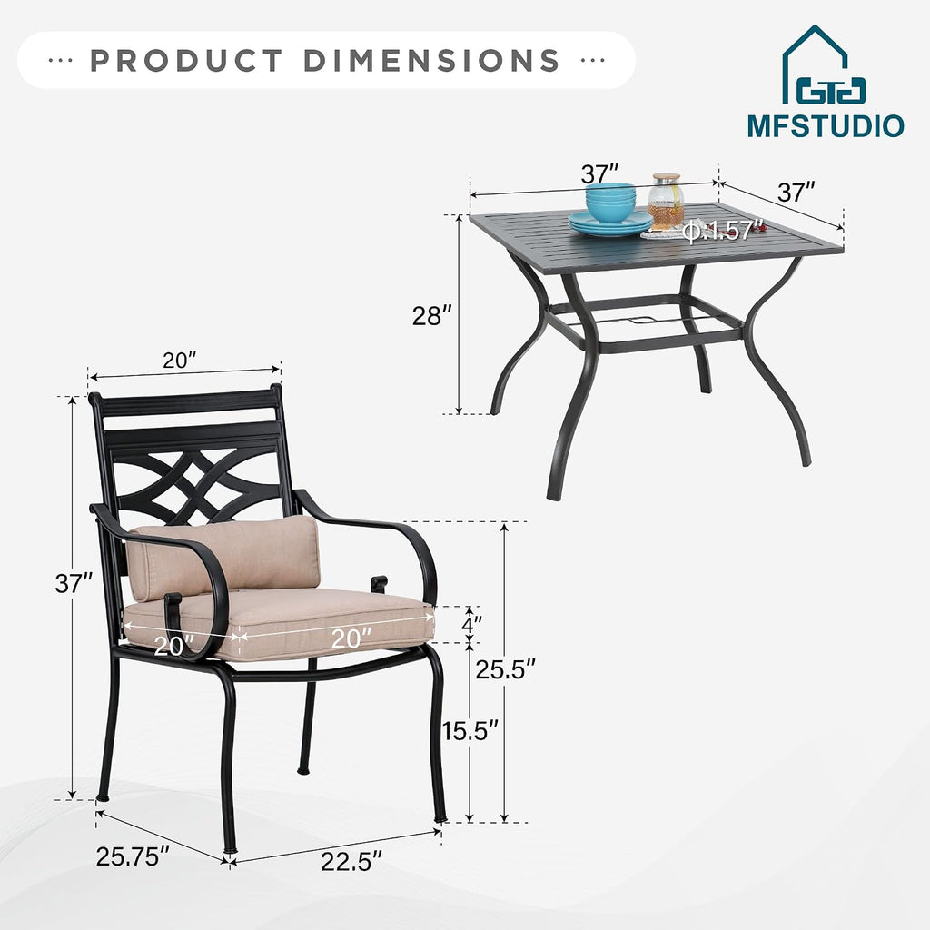 MFSTUDIO Patio Table and Chairs Set, Outdoor Dining Set for 4 with Umbrella Hole, 5 Piece Patio Dining Sets for Deck, Poolside, Backyard, Garden
