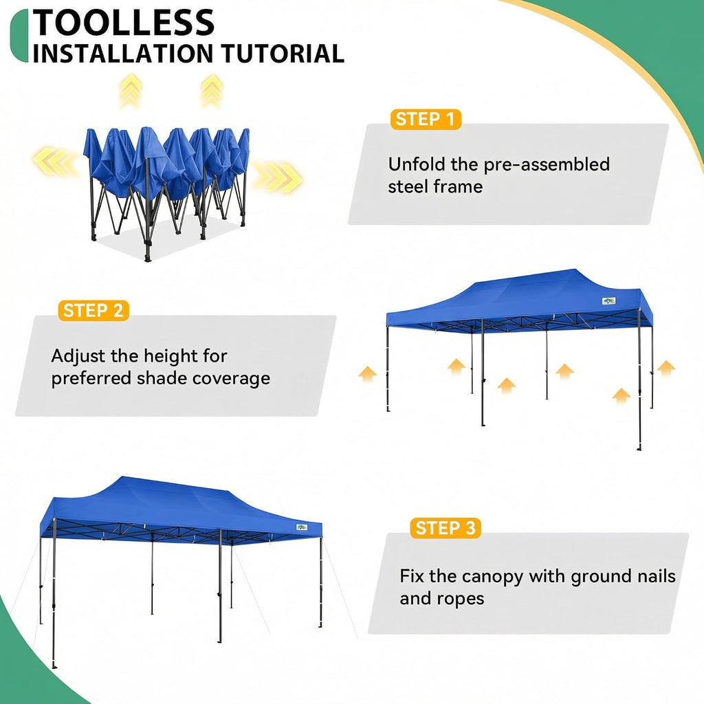 COBIZI 10x20 Heavy Duty Pop Up Canopy Tent with 6 Sidewalls Thicken Frame, Commercial Easy Up Outdoor Wedding Party Tents, All Season Waterproof Windproof with Stakes Sandbags Ropes Roller Bag, Blue