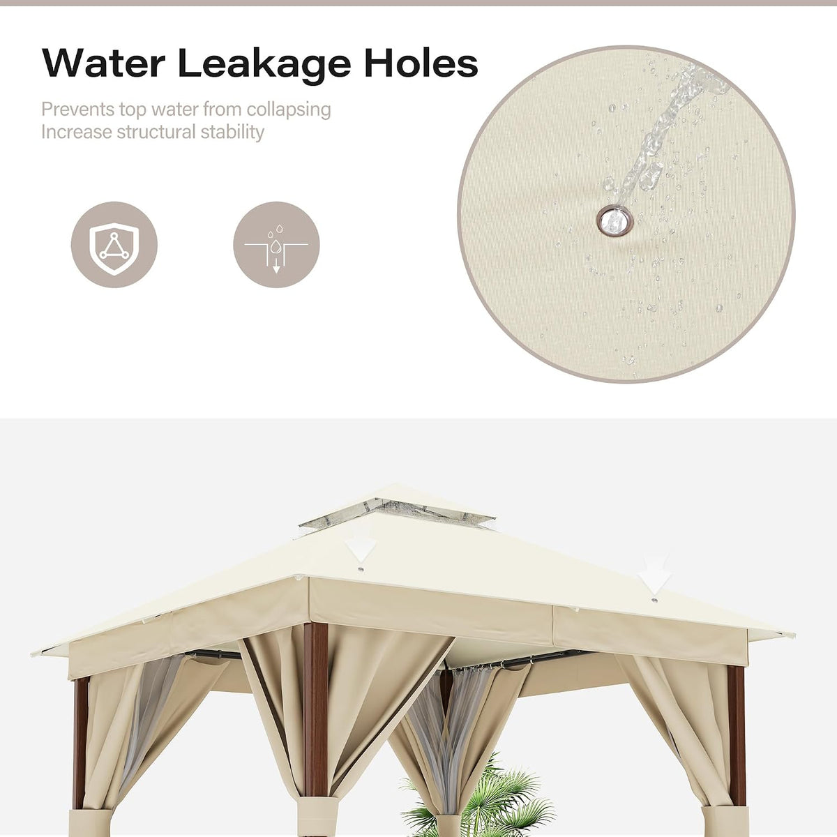 LAUSAINT HOME Patio Gazebo 10'x10' Wood-Grain, Outdoor Heavy Duty Party Tent Shelter with Double Roofs, Mosquito Nettings and Privacy Screens for Backyard, Garden, Lawn, Cream White