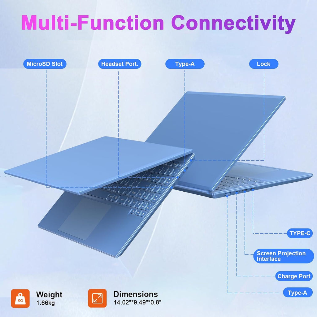 2025 16 Inch Gaming Laptop N5095 (Up to 2.9 GHz) 12GB+512GB SSD Support 1TB Expand Win 11 Laptops 1920 * 1200 FHD Screen 5G WiFi BT 4.2 Webcam Cooling Fan Numeric Keypad-Blue