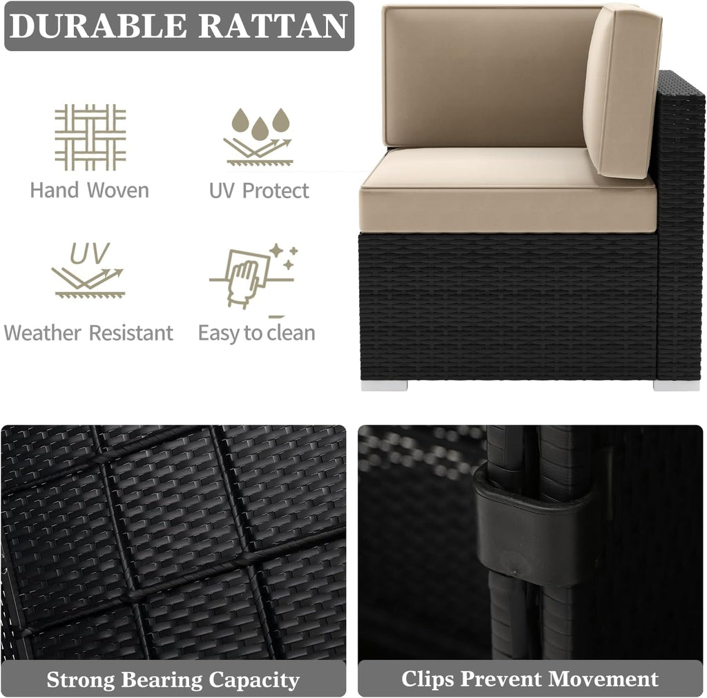 LayinSun 8 Pieces Patio Furniture Set with Fire Pit Table, Black Rattan Modular Sectional Patio Conversation Sofa Set
