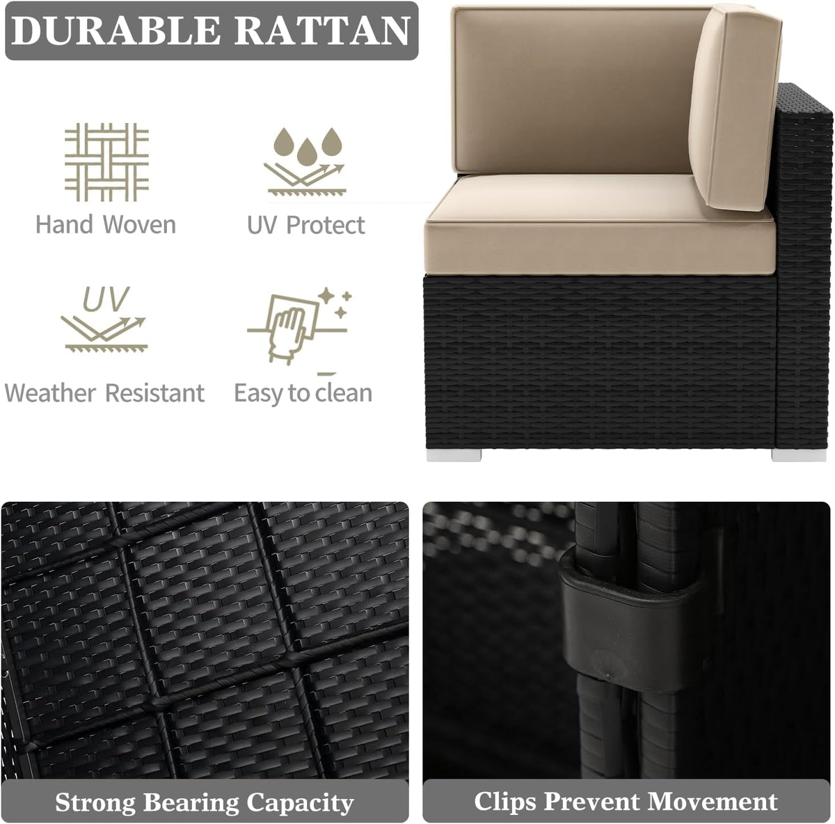 LayinSun 8 Pieces Patio Furniture Set with Fire Pit Table, Black Rattan Modular Sectional Patio Conversation Sofa Set