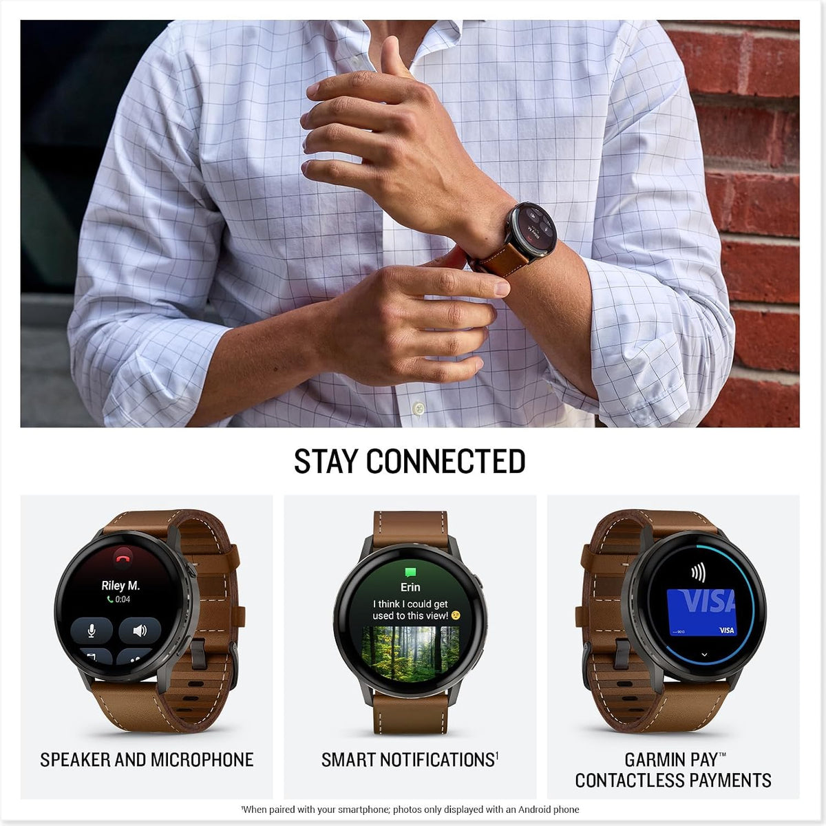Garmin Venu 4 (45mm) Smartwatch – GPS, AMOLED, Sleep Coach, Body Battery, Slate w/Black Band and Brown Leather Band Bundle w/Deco Essentials Charging Dock, 3-Pack Dust Covers & 1.4' Screen Protector