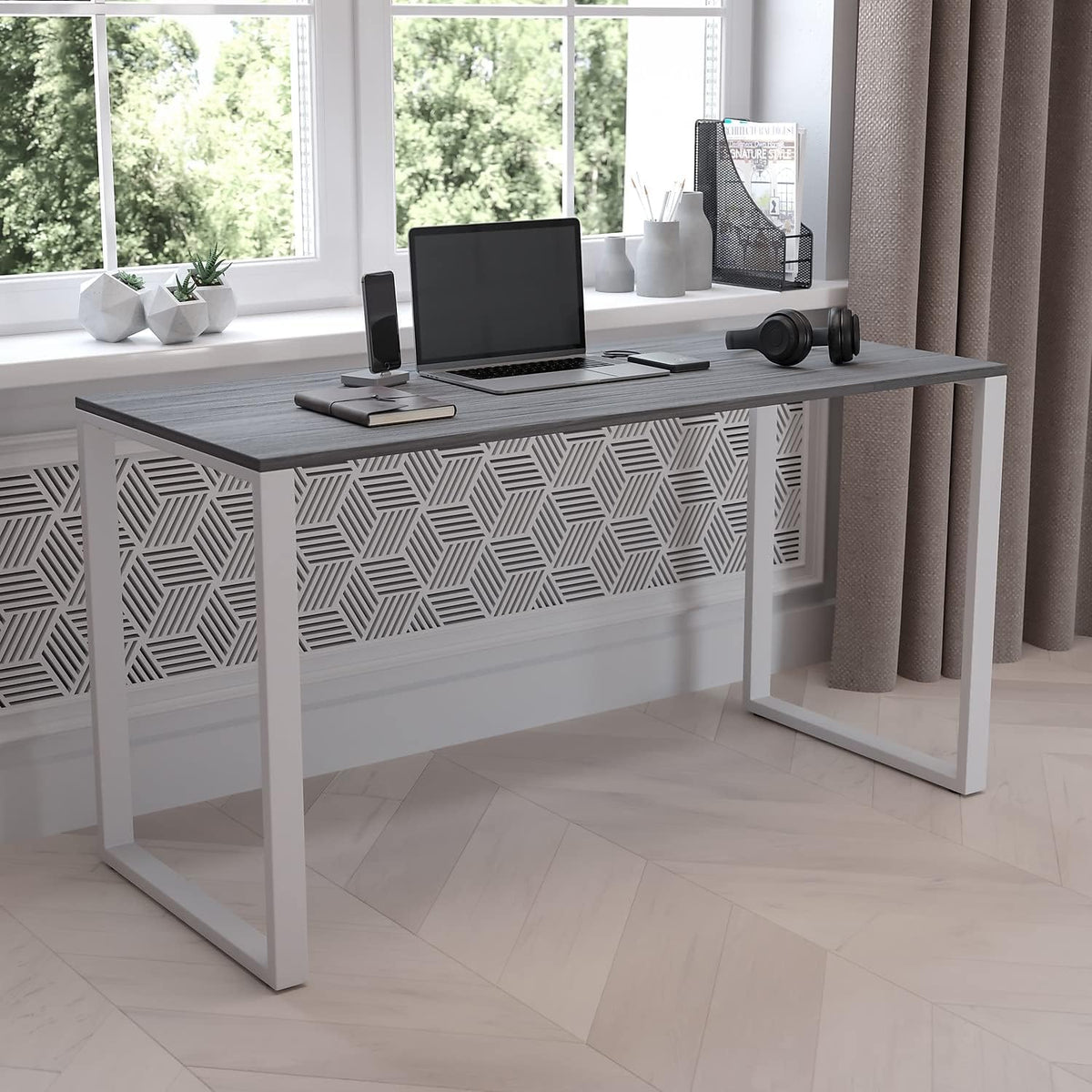 Flash Furniture Kimberly Modern Commercial Grade Desk Industrial Style Computer Desk Sturdy Home Office Desk - 55' Length (Rustic Gray)