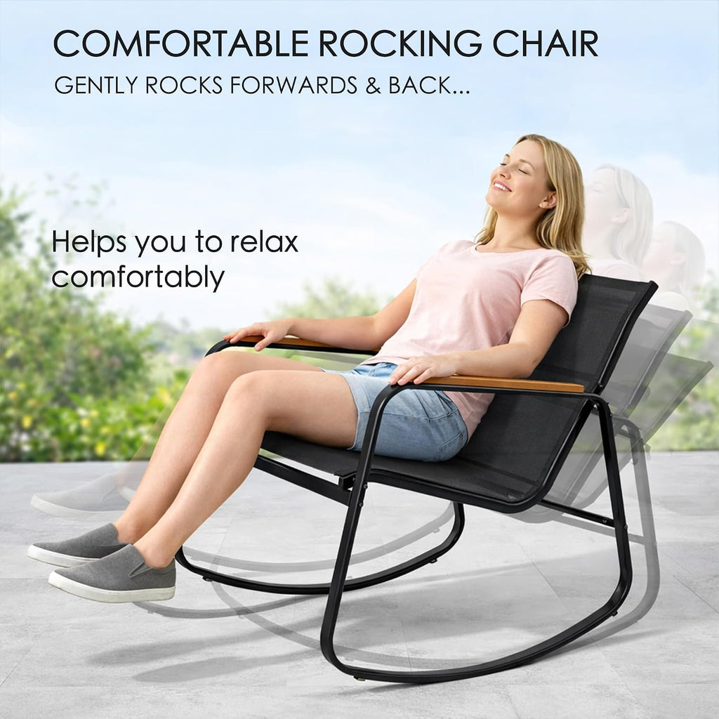 Kozyard 4-Piece Outdoor Patio Furniture Set with Textilene Chairs, Metal Conversation Set, Tempered Glass Coffee Table, Powder-Coated Steel Frame for Garden, Poolside, Backyard Black