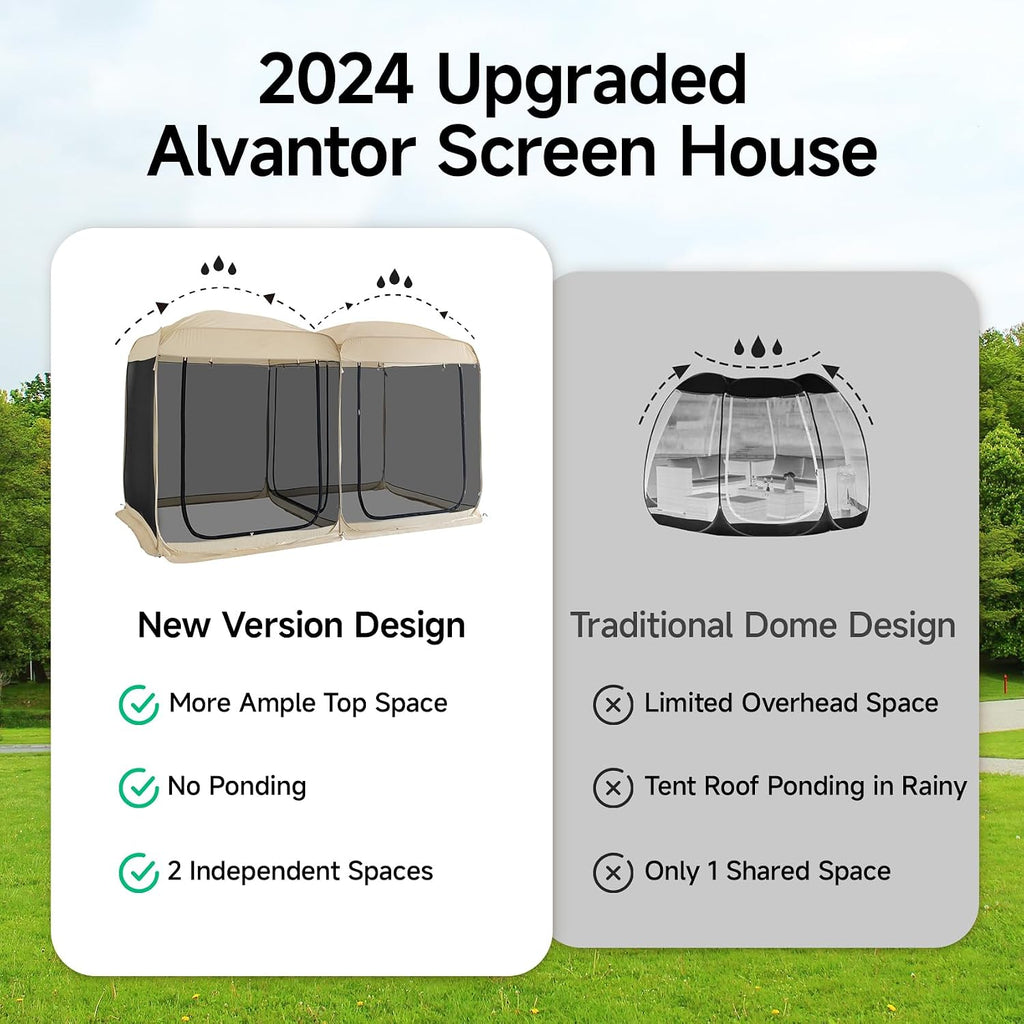 Alvantor® Screen House Room 2024 Upgraded 2 in 1 Screen Tent PoP Up Gazebo® with Mesh Mosquito Netting, Sun Shade Outdoor Canopy for Patio, Camping, Backyard and Outside Activities- 12' x 7.5', Beige
