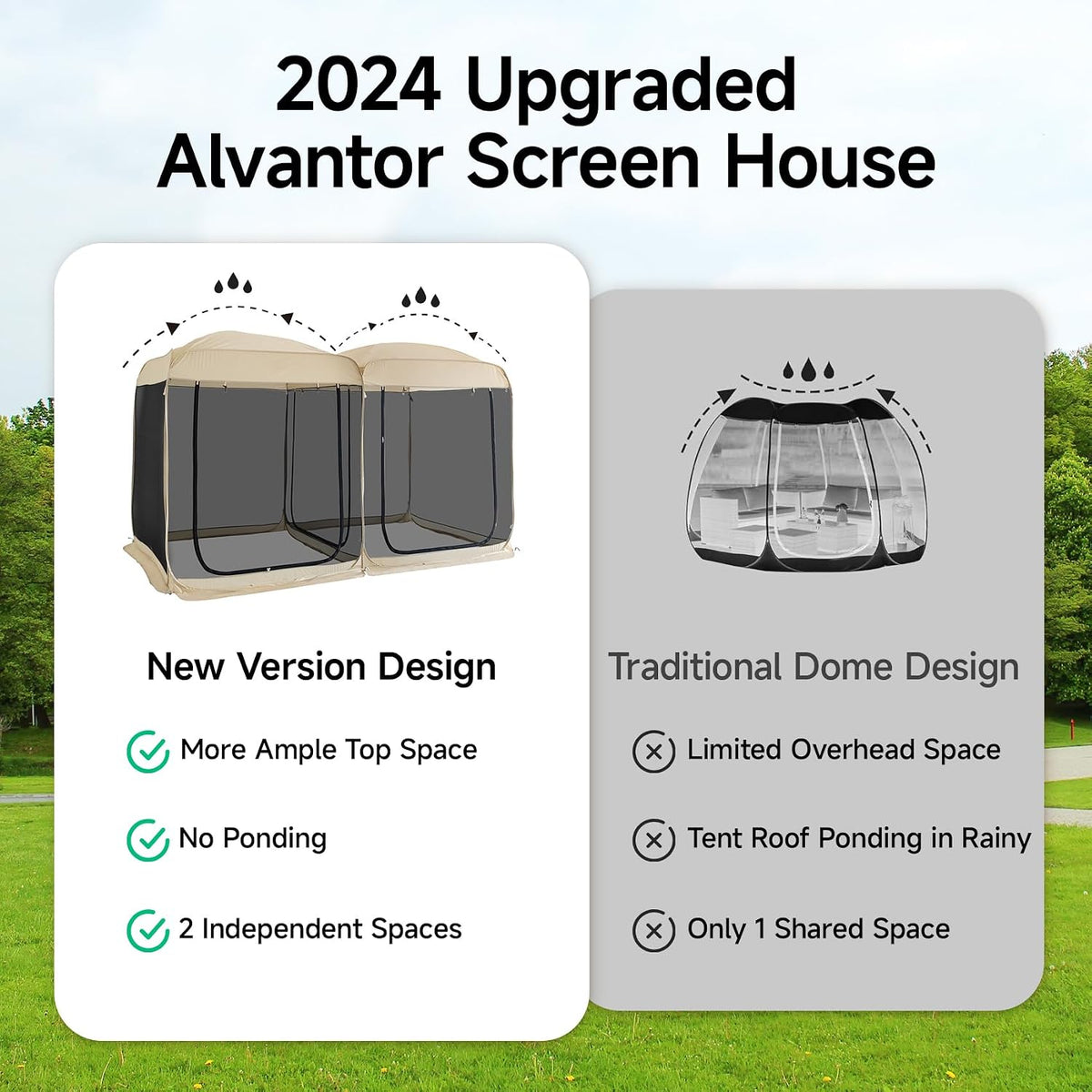 Alvantor® Screen House Room 2024 Upgraded 2 in 1 Screen Tent PoP Up Gazebo® with Mesh Mosquito Netting, Sun Shade Outdoor Canopy for Patio, Camping, Backyard and Outside Activities- 12' x 7.5', Beige