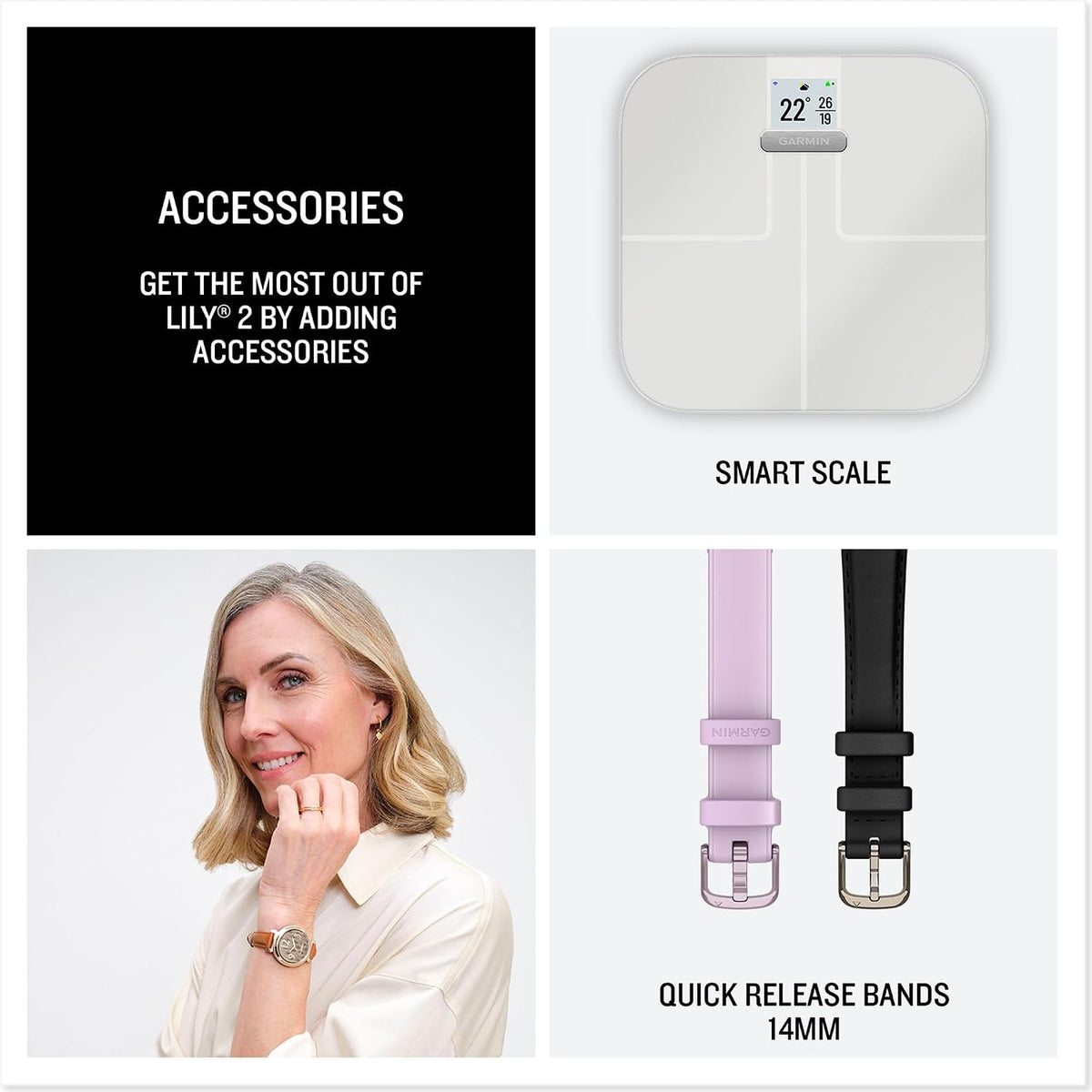 Garmin Lily 2, Small and Stylish Smartwatch, Hidden Display, Patterned Lens, Up to 5 Days Battery Life, Lilac (Renewed)