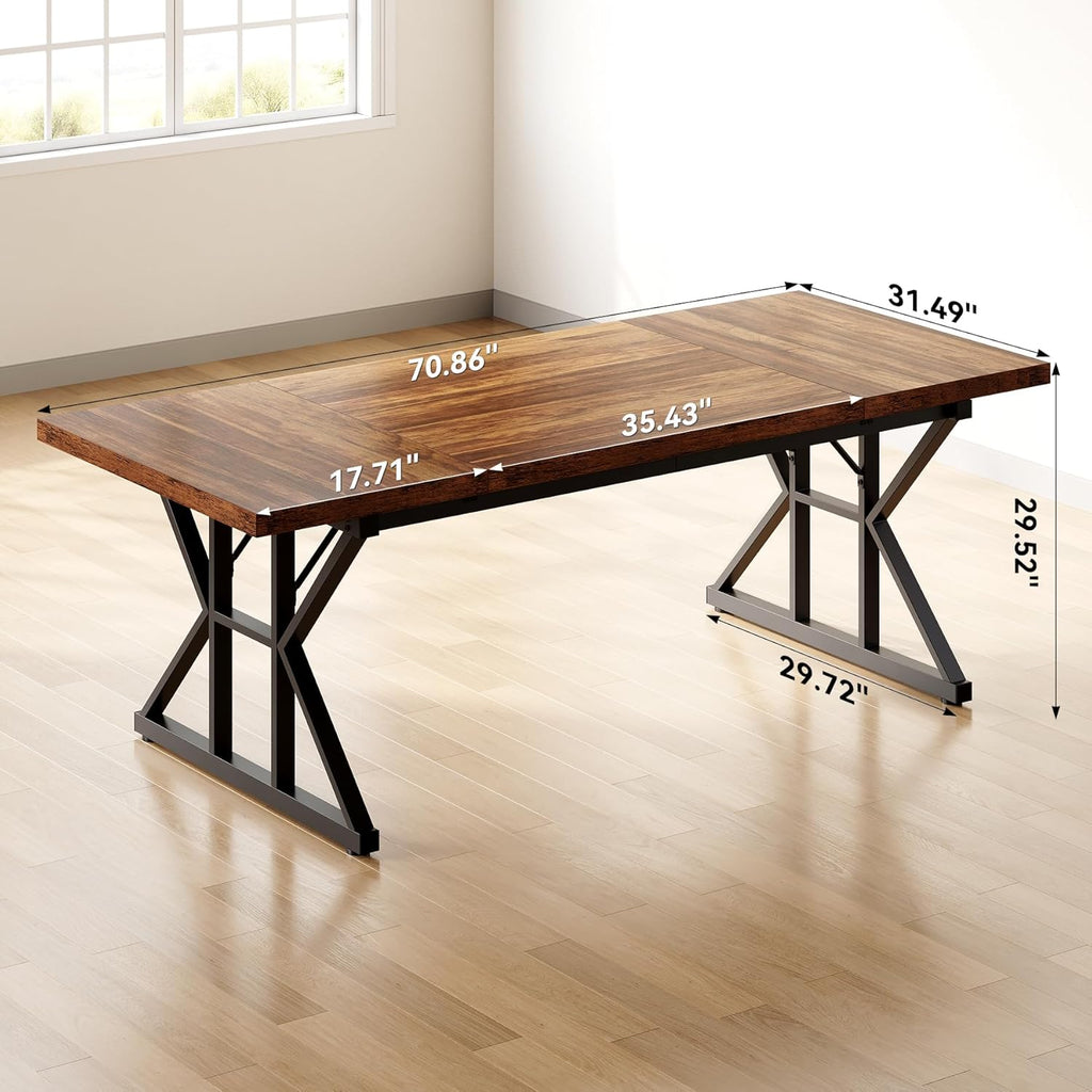 LITTLE TREE 70.8-Inch Office Desk, Wooden Executive Office Desk, Modern Work Desk, Large Farmhouse Writing Table Computer Desk for Home, Brown-Black