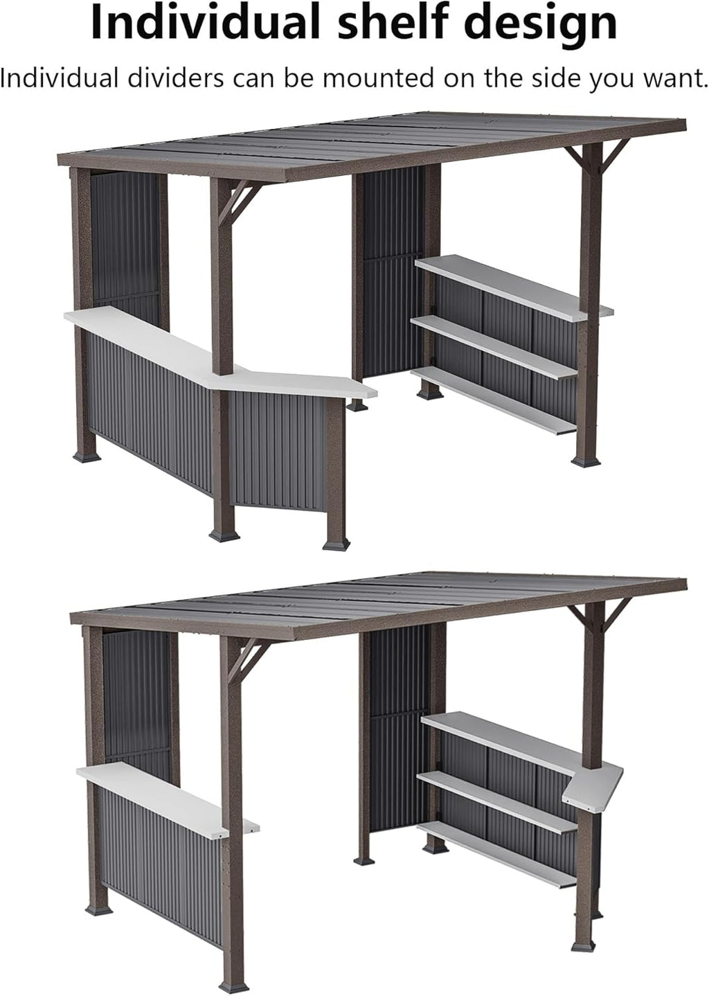 10' x 10' Hardtop Grill Gazebo,Outdoor Galvanized Steel BBQ Lean to Gazebo with 2 Side Shelves,Permanent Hardtop Grill Canopy with Independent Countertop for Patio Backyard Lawn Garden