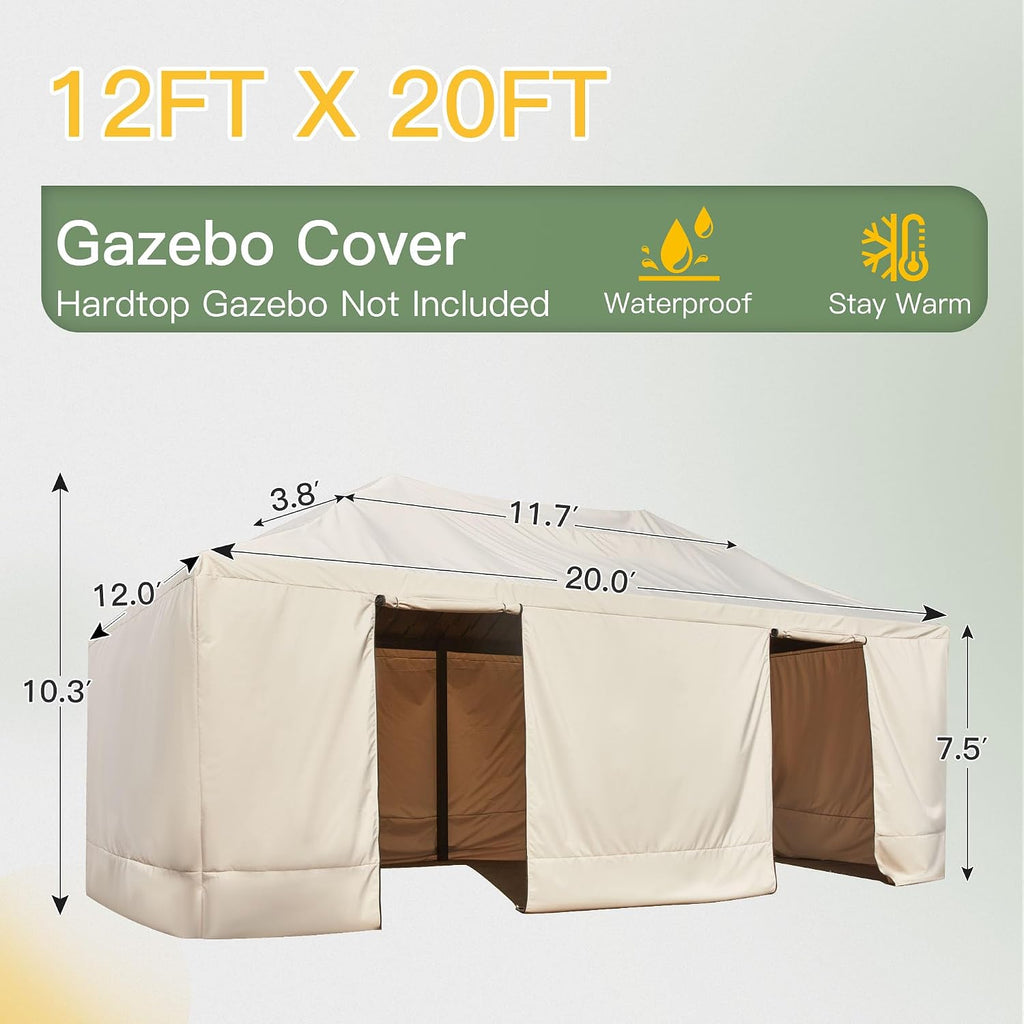MELLCOM Winter Gazebo Cover for 12×20 Hardtop Gazebo, Accessories for All Seasons, with Mesh Screens and Doors and Windows