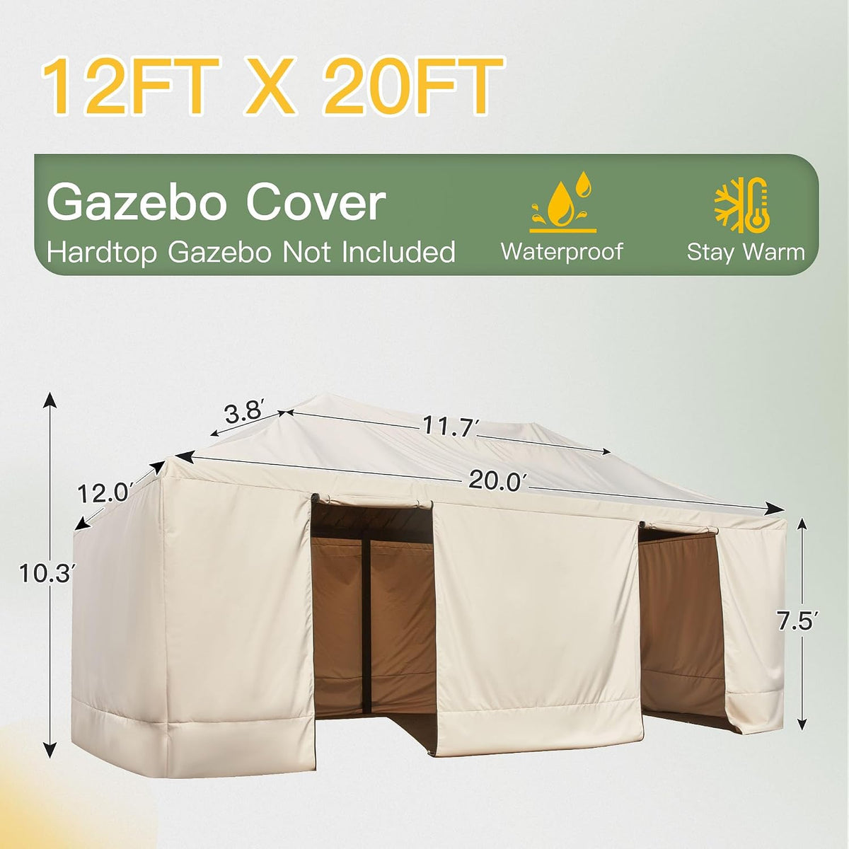MELLCOM Winter Gazebo Cover for 12×20 Hardtop Gazebo, Accessories for All Seasons, with Mesh Screens and Doors and Windows