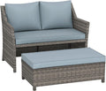 OC Orange-Casual 2-Piece Outdoor Patio Furniture Wicker Love-seat and Coffee Table Set, with Built-in Storage Bin, Grey Rattan, Grey Cushions