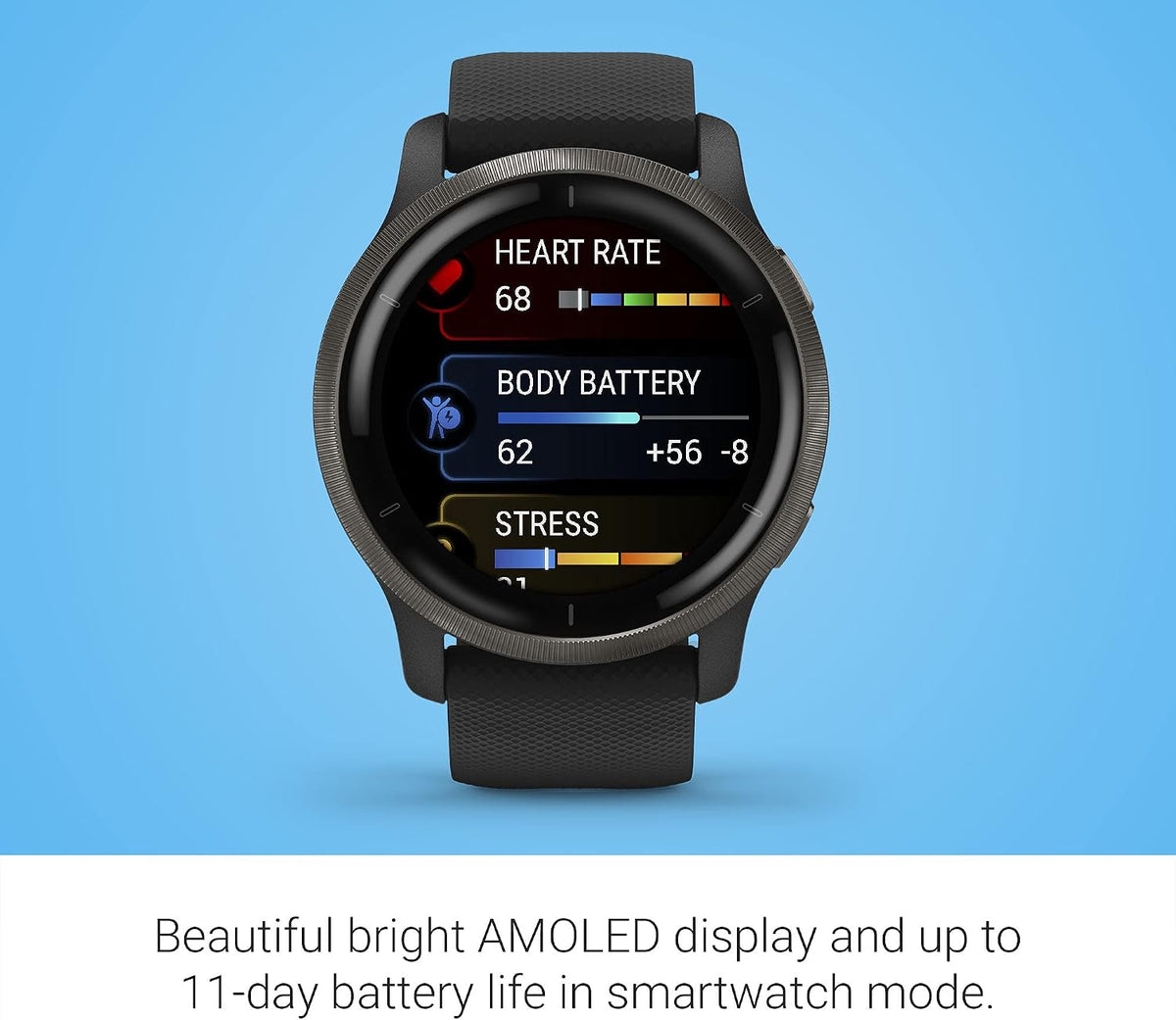 Garmin Venu 2, GPS Smartwatch with Advanced Health Monitoring and Fitness Features, Slate Bezel with Black Case and Silicone Band , 27.9 mm (Renewed)