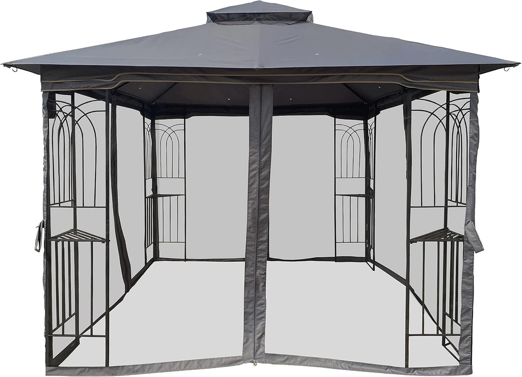 YOPTO 10x10 FT Patio Steel Gazebo,Canopy Tent wiht Ventilated Double Roof and Mosquito Net,(Detachable Mesh Screen On All Sides),Waterproof Garden Pergola for Backyard,Swimming Pool,Gray