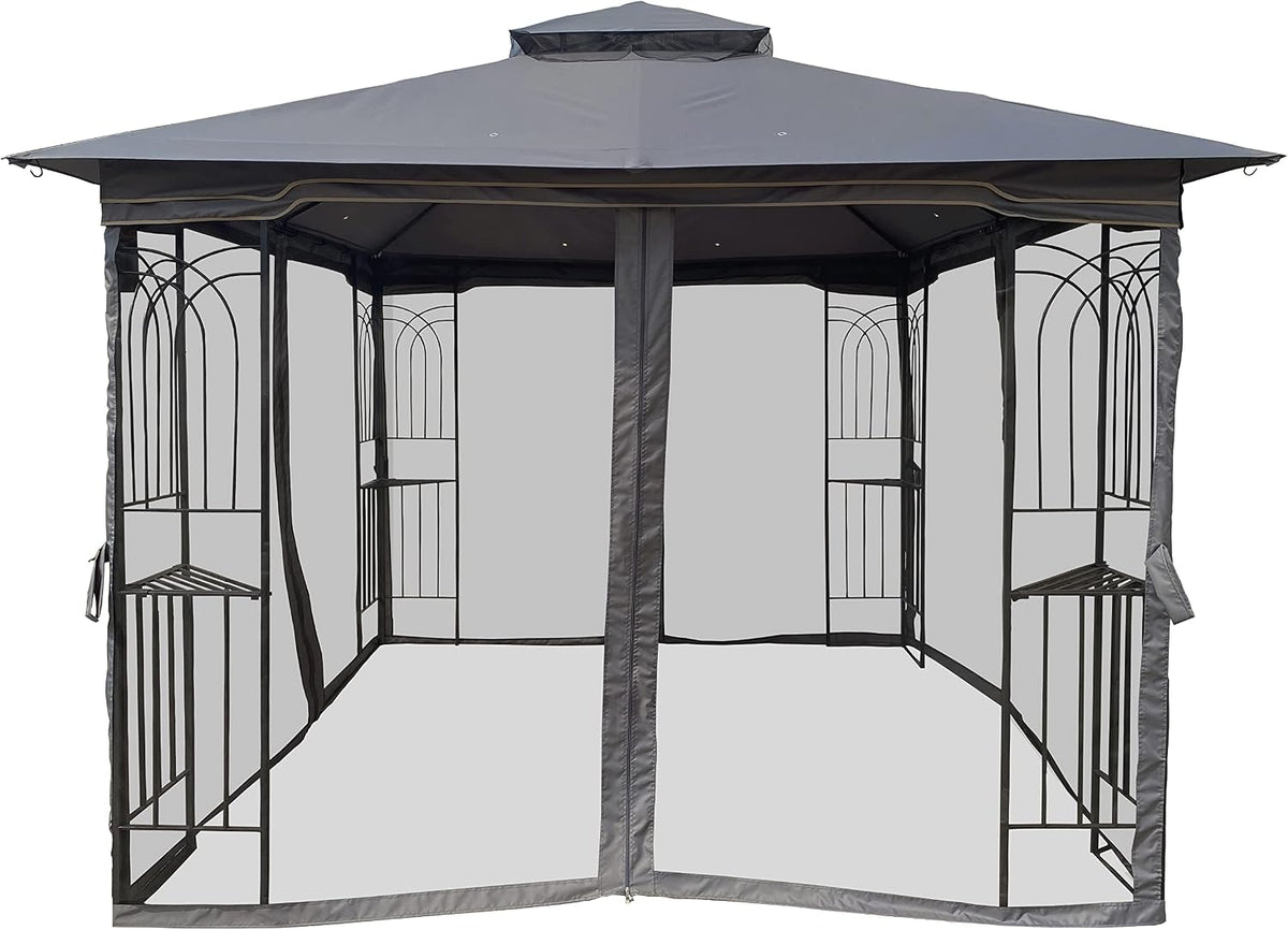 YOPTO 10x10 FT Patio Steel Gazebo,Canopy Tent wiht Ventilated Double Roof and Mosquito Net,(Detachable Mesh Screen On All Sides),Waterproof Garden Pergola for Backyard,Swimming Pool,Gray