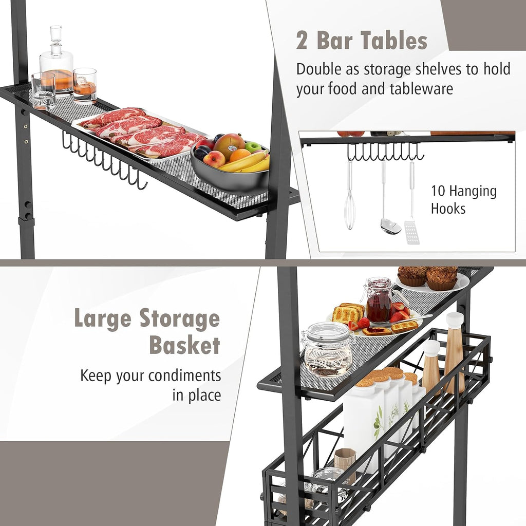 Tangkula 8x5 Ft Grill Gazebo, 2-Tier Barbecue Gazebo with 2 Shelves, 20 Hanging Hooks, Bottle Opener & Storage Basket, Outdoor Grill Canopy for Backyard Garden Poolside (Coffee)