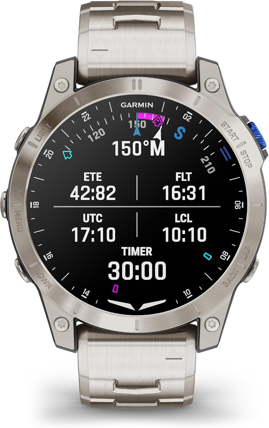 Garmin D2™ Mach 1, Touchscreen Aviator Smartwatch with GPS Moving Map, Aviation Weather, Health and Wellness Features and More, Vented Titanium Bracelet