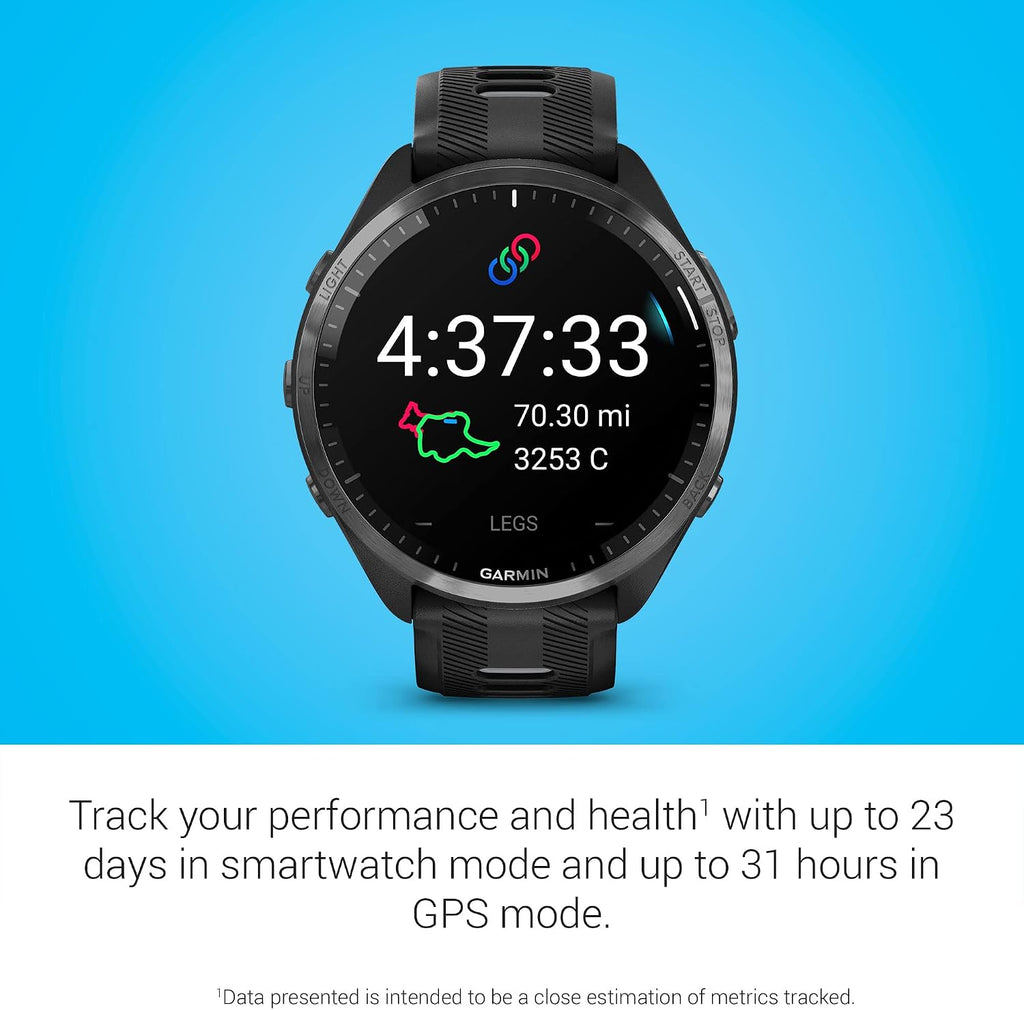 Garmin Forerunner® 965 Running Smartwatch, Colorful AMOLED Display, Training Metrics and Recovery Insights, Black and Powder Gray, 010-02809-00