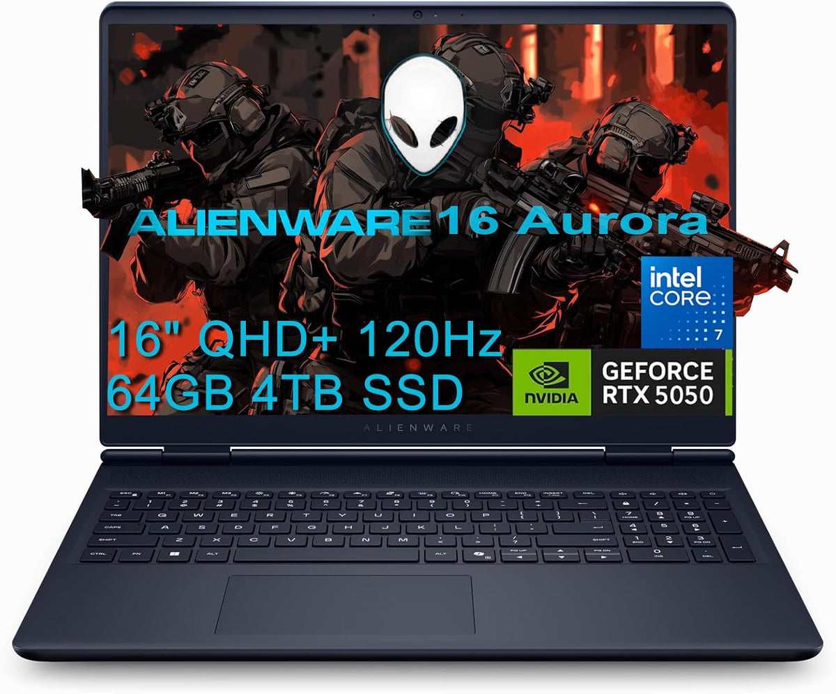 Alienware 16 Aurora Gaming Laptop (16' QHD+ 120Hz, Intel 10-Core 7 240H, 64GB DDR5 RAM, 4TB SSD, NVIDIA GeForce RTX 5050 8GB), White Backlit Keyboard, Wi-Fi 7, Ethernet, Webcam, Windows 11 Home