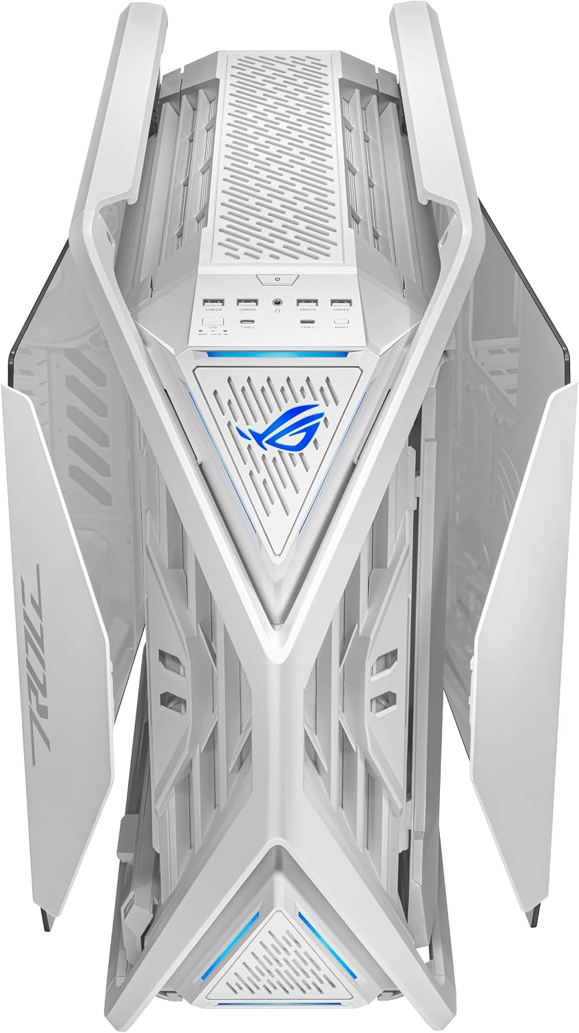 ASUS ROG Hyperion GR701 White EATX Full-Tower Gaming Case, High Airflow Design, Tool-Free Side Panels, Pre-Installed 4x140mm Fans, Supports 420mm Radiators, Built-in GPU Holder, Front USB-C