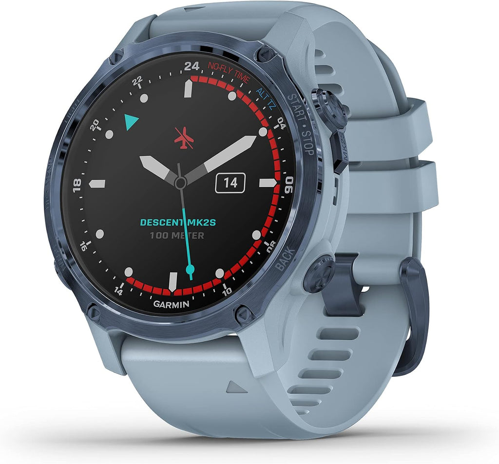 Garmin Descent Mk2S, Smaller-Sized Watch-Style Dive Computer, Multisport Training/Smart Features, Mineral Blue with Sea Foam Silicone Band, (010-02403-06)
