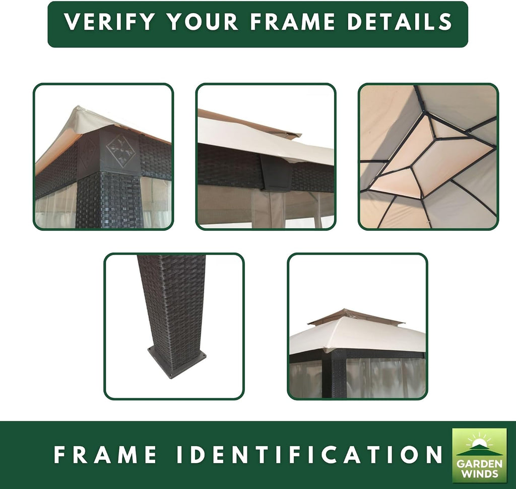 Garden Winds Reinforced RipLock 350 Replacement Canopy Top Cover Compatible with Revella 10' x 12' Gazebo Model L-GZ806PST-A2 - Nutmeg