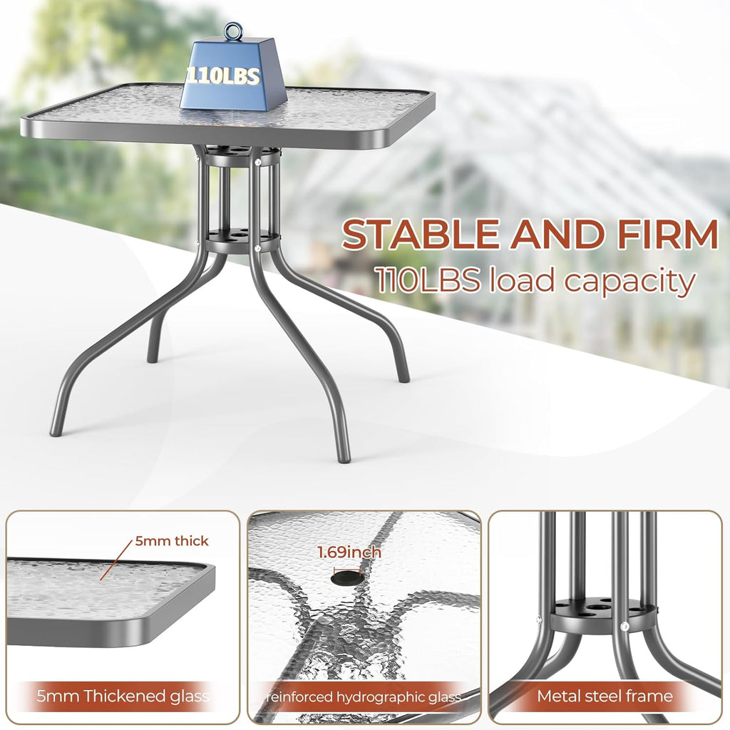 TLSUNNY Patio Dining Set 5 Pieces, All Weather Outdoor Furniture W/30'X 30' Table and 4 Stackable Textilene Chairs, Metal Table and Chairs for Lawn, Garden, Poolside, Backyard (Umbrella not Included)