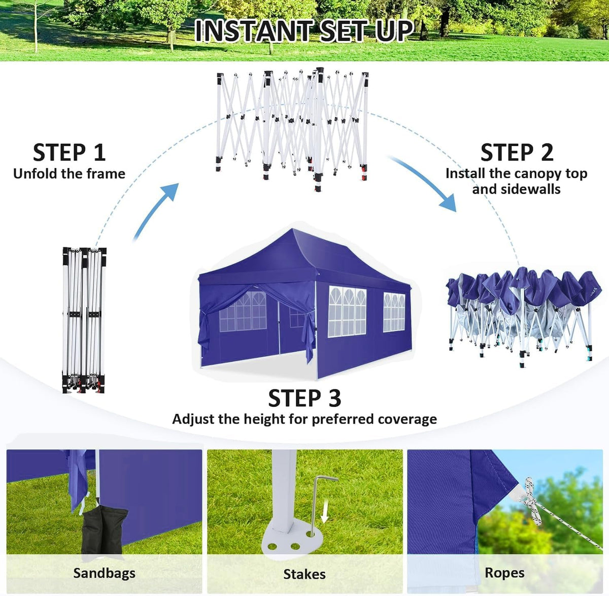 COBIZI Canopy 10x20 Pop Up Canopy Tent with Sidewalls, Waterproof Commercial Canopy Ez Outdoor Instant Gazebo UV Protection 50+ Event Shelter, Garden Tents for Parties with Sandbags, Navy Blue