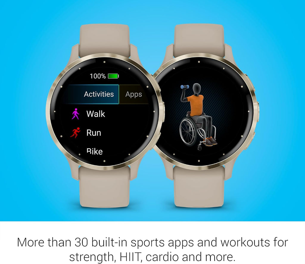 Garmin Venu 3S Running GPS Smartwatch with AMOLED Display, Advanced Health, Fitness Features, Up to 14 Day Battery Life with Signature Power Bundle | Soft Gold with French Gray Silicone Band
