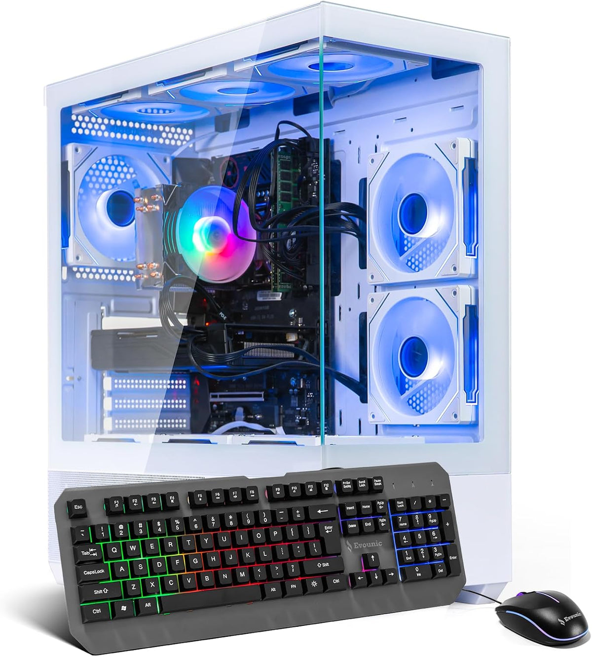 Gaming PC Computer Desktop – i7 Xeon E5 3.20GHz, RTX 3050, 16GB RAM, 512GB SSD + 1TB HDD, WiFi 6 & BT 5.4, 9× ARGB Fans, Windows 11 Pro, High-Performance White Gaming Tower VR Ready