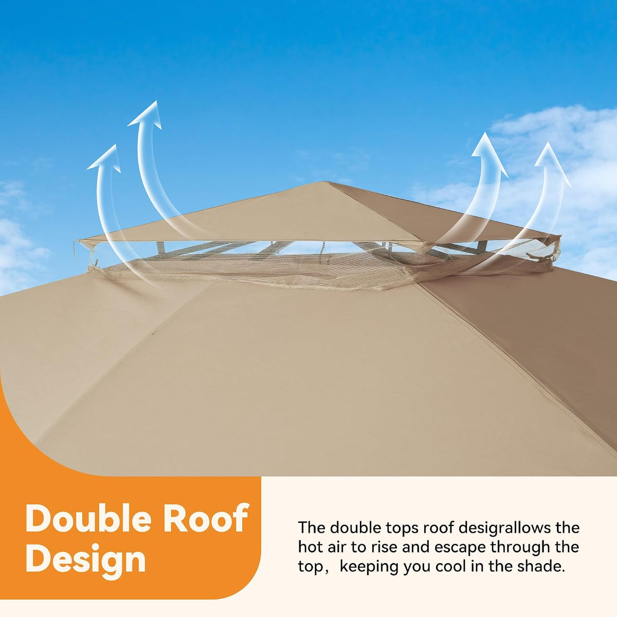 Covered Outdoor Patio Gazebo 10'x12' with LED Lights & Bluetooth Speaker, Heavy Duty Outdoor Canopy Shelter with Metal Frame, Double Roofs, Soft Top Gazebo with Netting and Curtains, Khaki