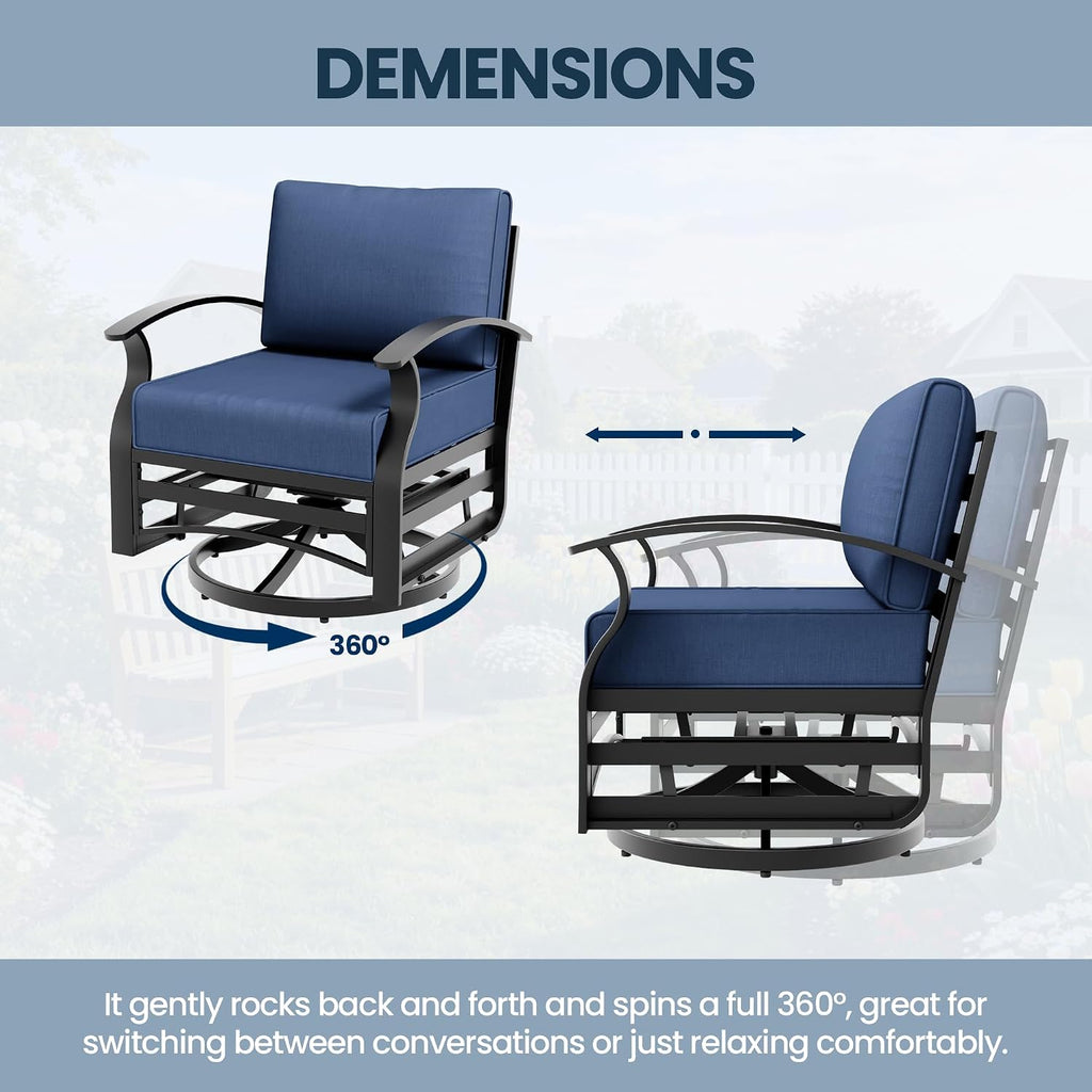 Aluminum Outdoor Patio Furniture Set,5 Pieces 4 Seats Patio Conversation Sets with 48' Round Propane Fire Pit Table,Metal Furniture Set with Thick Cushion,Navy Blue