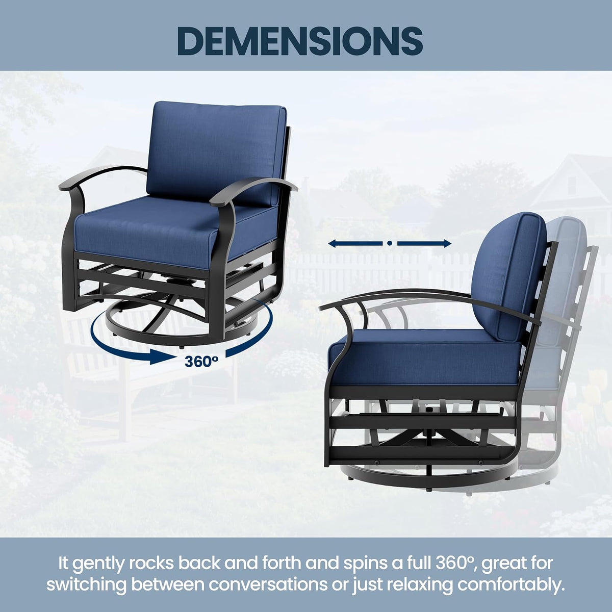 Aluminum Outdoor Patio Furniture Set,5 Pieces 4 Seats Patio Conversation Sets with 48' Round Propane Fire Pit Table,Metal Furniture Set with Thick Cushion,Navy Blue