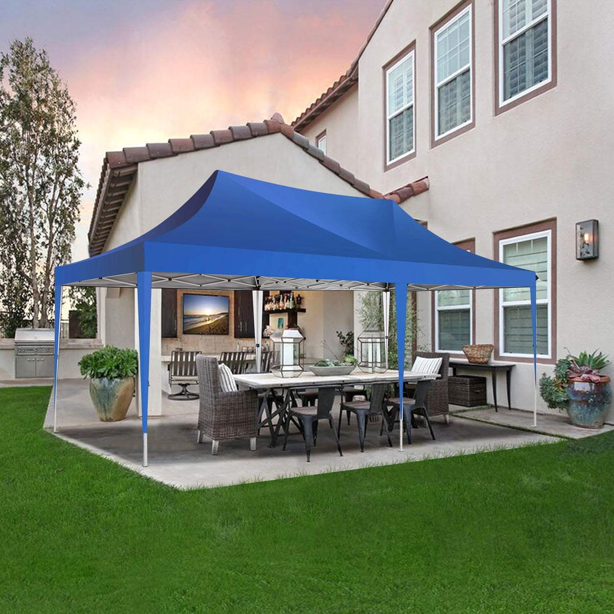 COBIZI Pop up Gazebo 3M x 6M Marquee Gazebo with Sides 2.0, Upgrade Structure Wind & Waterproof Easy up UV Blocking with 4 Sidewalls & Carry Bag & 4 Stakes & Ropes, Light Blue