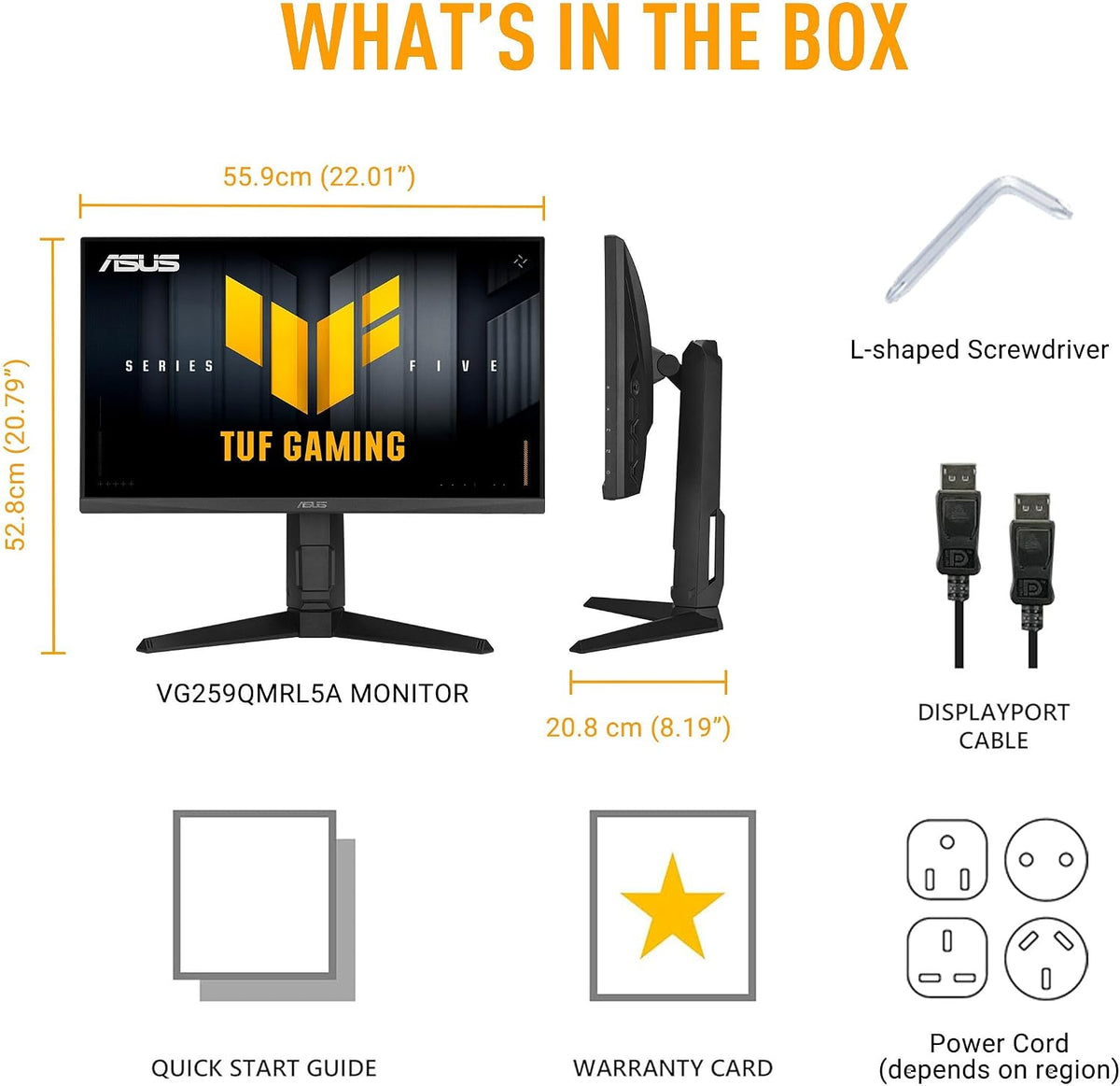 ASUS TUF Gaming Series 5 24.5' 1080P Gaming Monitor (VG259QMRL5A) - Full HD, Fast-IPS Panel, 310Hz, 0.3ms, DisplayHDR400, 99% sRGB, Height Adjustable, DisplayWidget, Gaming AI, 3 yr Warranty