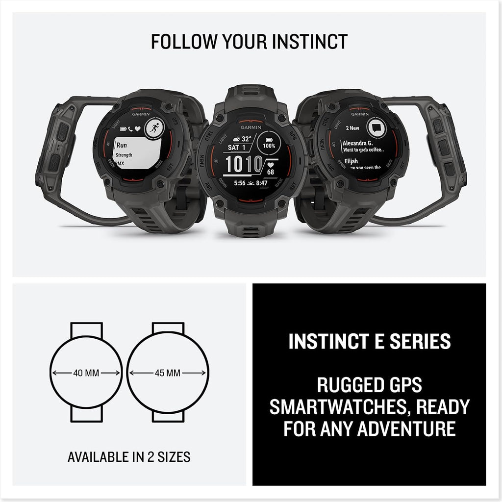 Garmin Instinct® E 45mm, Rugged Outdoor GPS Smartwatch, 24/7 Health Monitoring, Wrist-Based Heart Rate, Up to 16 Days of Battery Life, Charcoal