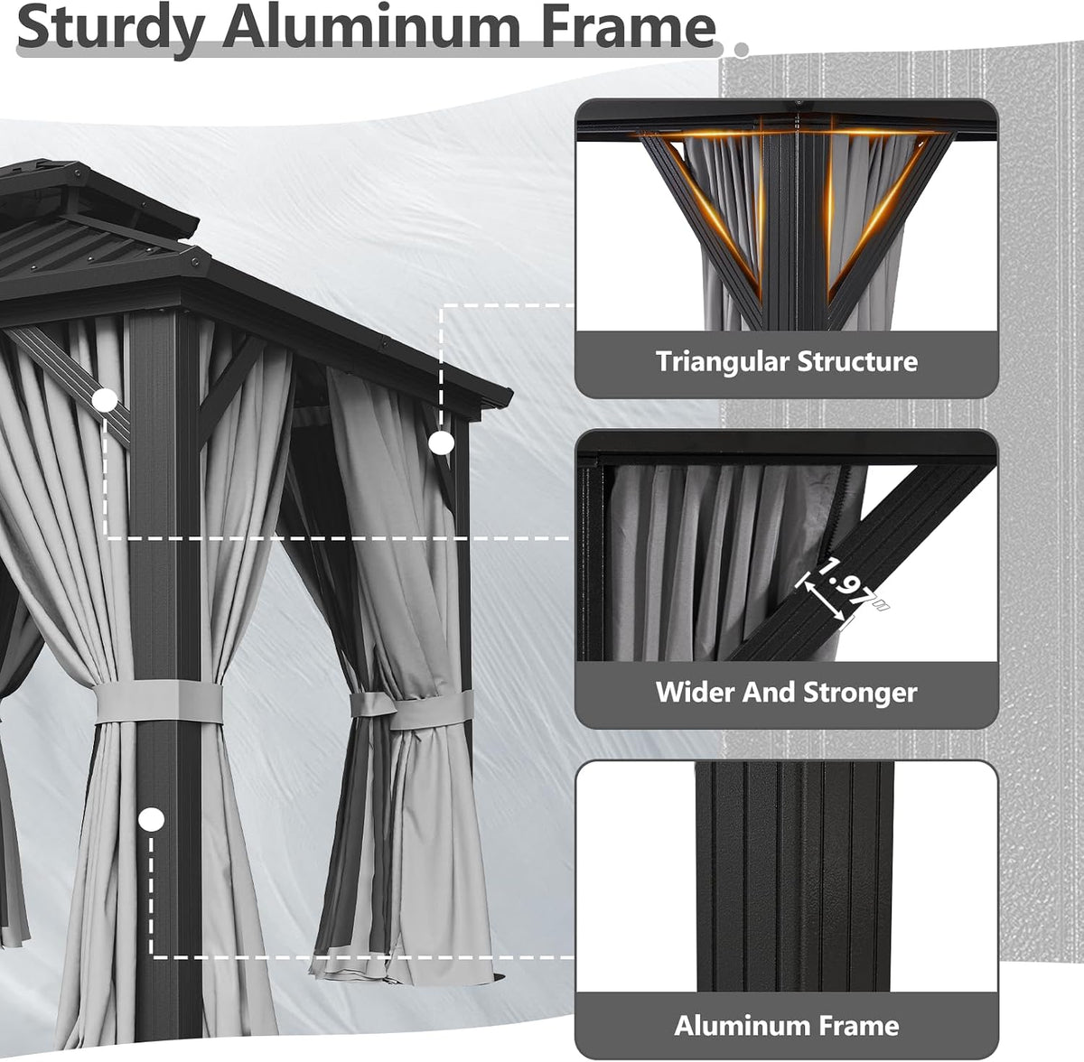Aoxun 8 FTx 8FT Hardtop Gazebo with Double Galvanized Steel Roof, Outdoor Pavilion with Breathable Netting & Privacy Curtain for Backyard, Patio - Versatile for Family Gatherings, Carport (Gray)