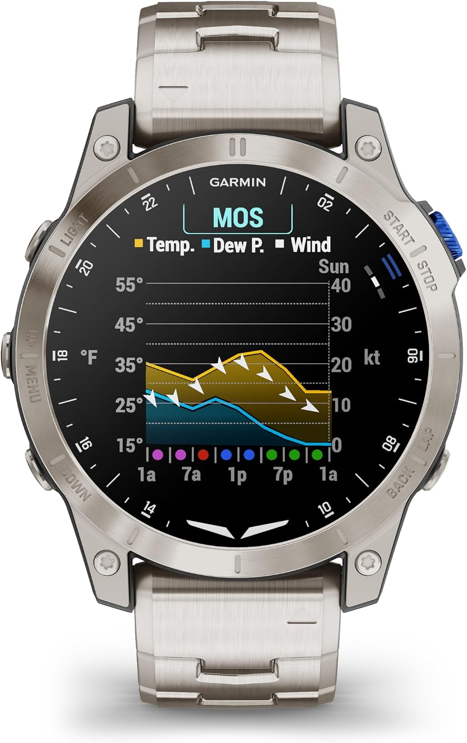 Garmin D2™ Mach 1, Touchscreen Aviator Smartwatch with GPS Moving Map, Aviation Weather, Health and Wellness Features and More, Vented Titanium Bracelet