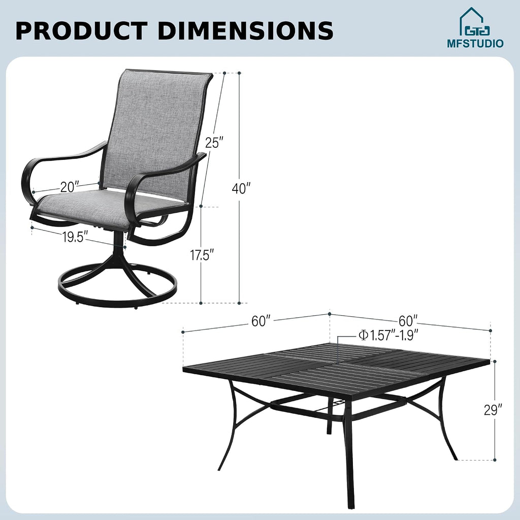 MFSTUDIO Outdoor Dining Set for 8, Patio Table and Chairs Set with Umbrella Hole, 9 Piece Outdoor Patio Furniture Set for Deck/Backyard/Poolside/Garden