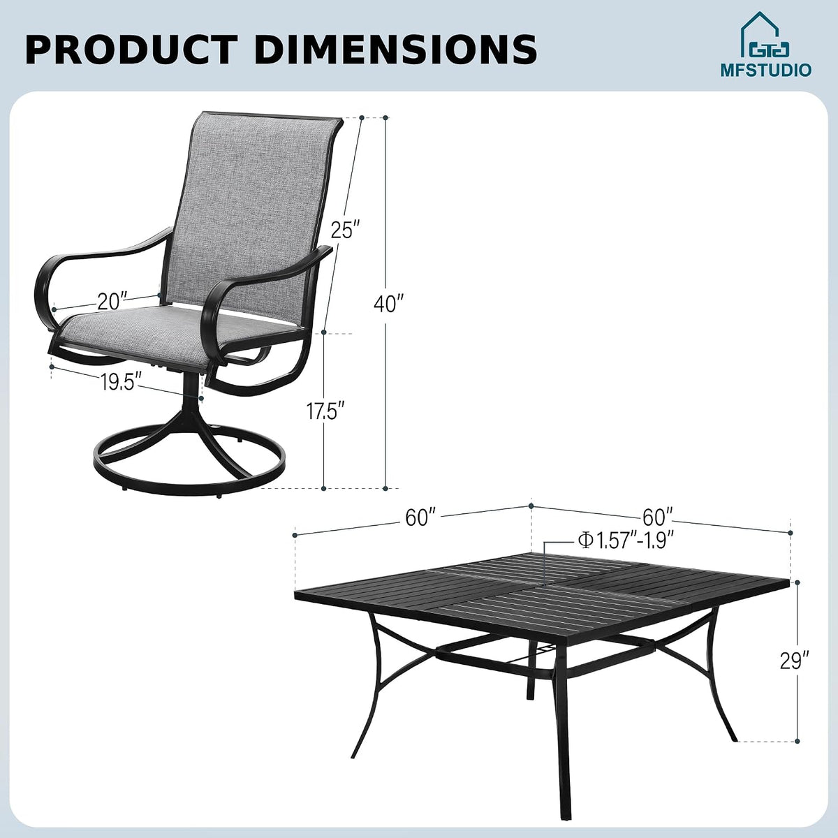 MFSTUDIO Outdoor Dining Set for 8, Patio Table and Chairs Set with Umbrella Hole, 9 Piece Outdoor Patio Furniture Set for Deck/Backyard/Poolside/Garden
