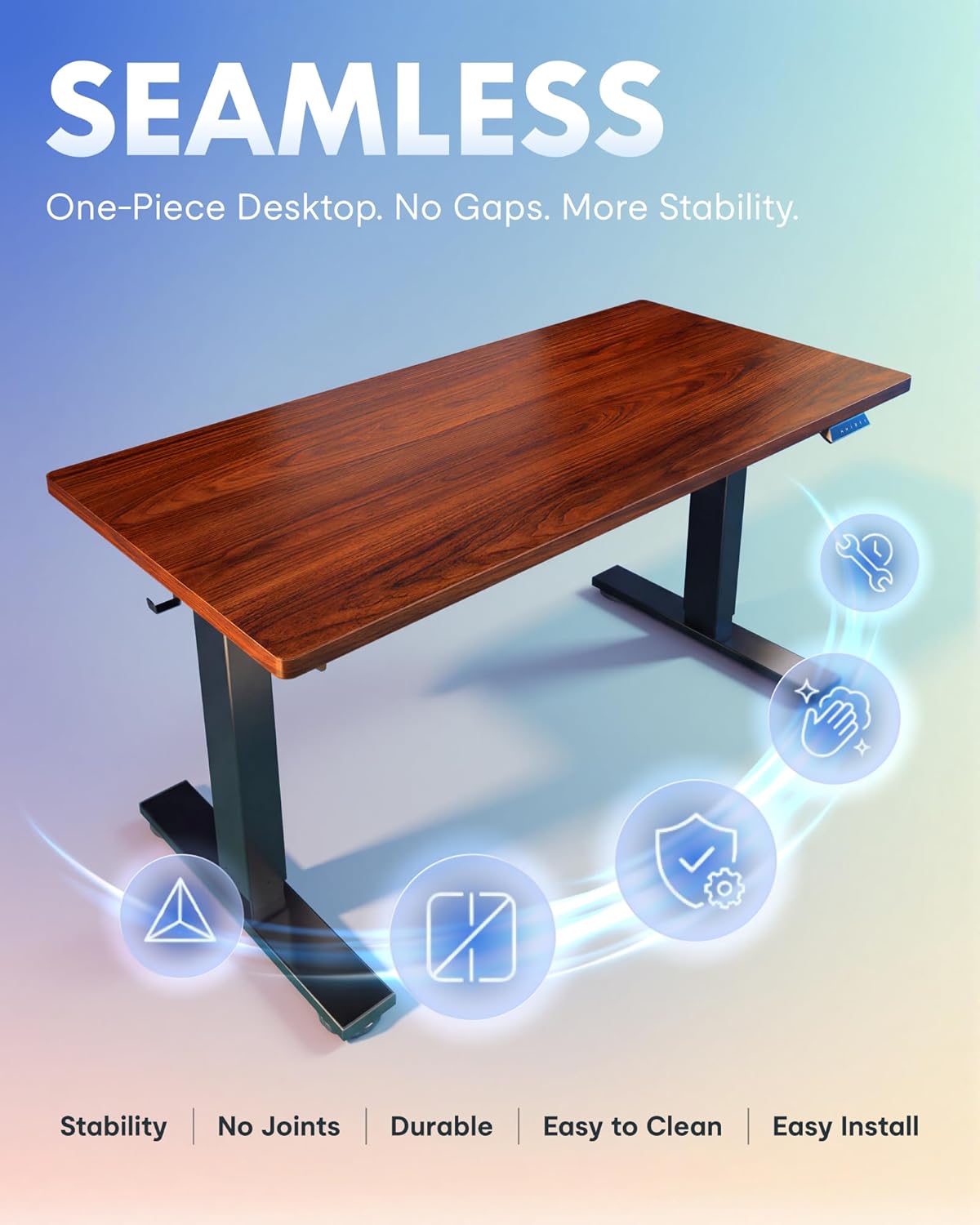 FLEXISPOT EN1 One-Piece Standing Desk, Electric Adjustable with 4 Memory Presets, 176 LBS Capacity, Stable & Quiet, Seamless Desktop for Home Office & Dual Monitors, 48'x24' Mahogany