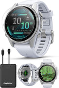 PlayBetter Garmin Fenix 8 AMOLED (43mm, Silver/Whitestone) Multisport GPS Smartwatch Bundle - 1.3' Touchscreen, Built-in LED Flashlight Portable Charger & Screen Protectors