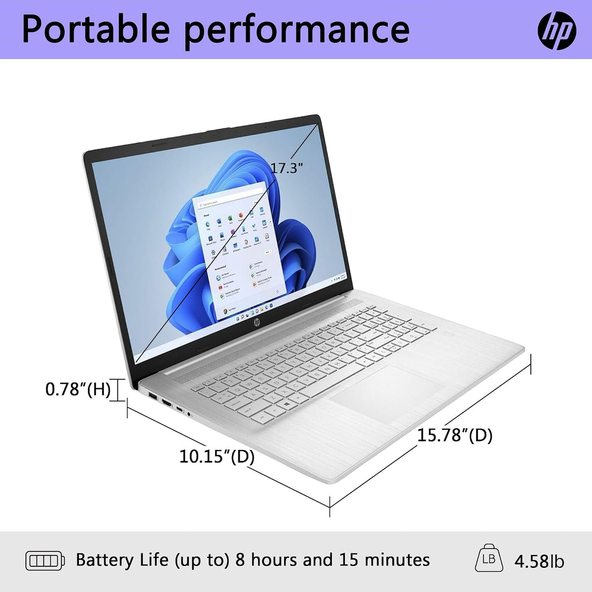 HP 17 Laptop, AMD Ryzen 5 5500U 6-core Processor, 16 GB RAM, 512GB SSD, 17.3-inch FHD(1920 x 1080) Anti-Glare IPS Display, Windows 11, Long Battery Life, 720p HD Webcam, Silver, W/GaLiMu