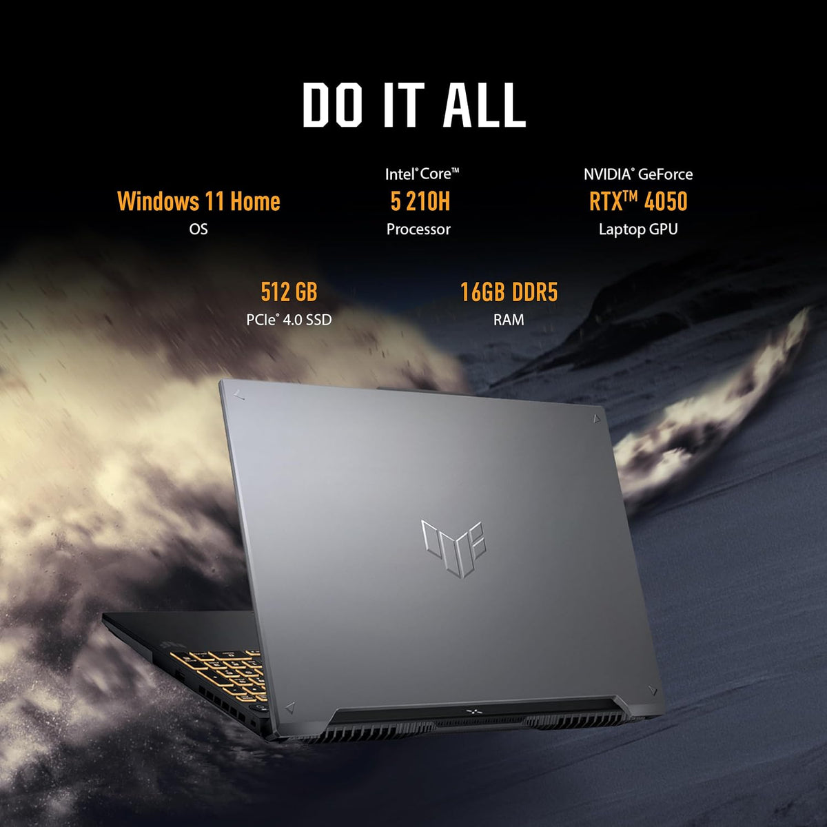 ASUS TUF Gaming F16 Gaming Laptop, 16' FHD+ 144Hz IPS-Level 16:10 Display, Intel® Core™ 5 210H, NVIDIA® GeForce RTX™ 4050, 16GB DDR5, 512GB PCIe Gen4 SSD, Wi-Fi 6, Win11 Home, FX607VU-SS53